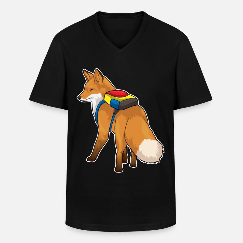 Fuchs Rucksack - Männer-T-Shirt mit V-Ausschnitt - Schwarz
