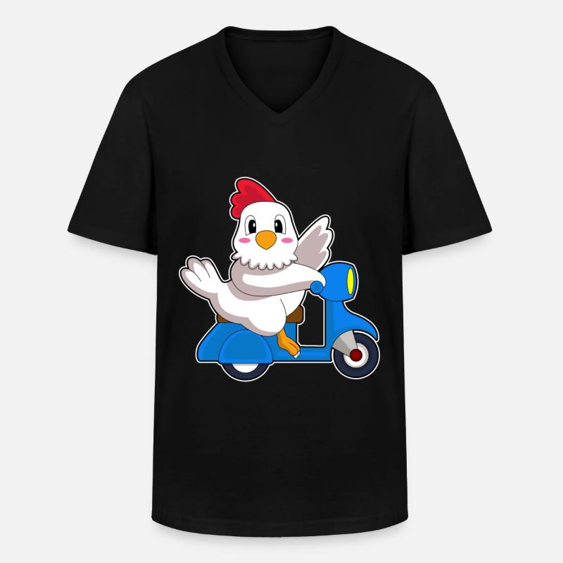 Huhn Motorroller - Männer-T-Shirt mit V-Ausschnitt - Schwarz