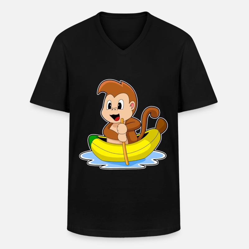 Affe Banane Boot - Männer-T-Shirt mit V-Ausschnitt - Schwarz