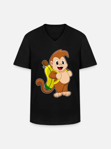 Affe Banane - Männer-T-Shirt mit V-Ausschnitt - Schwarz