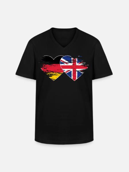 Allemagne Royaume-Uni drapeau utilisé coeur - T-shirt col V Homme - noir