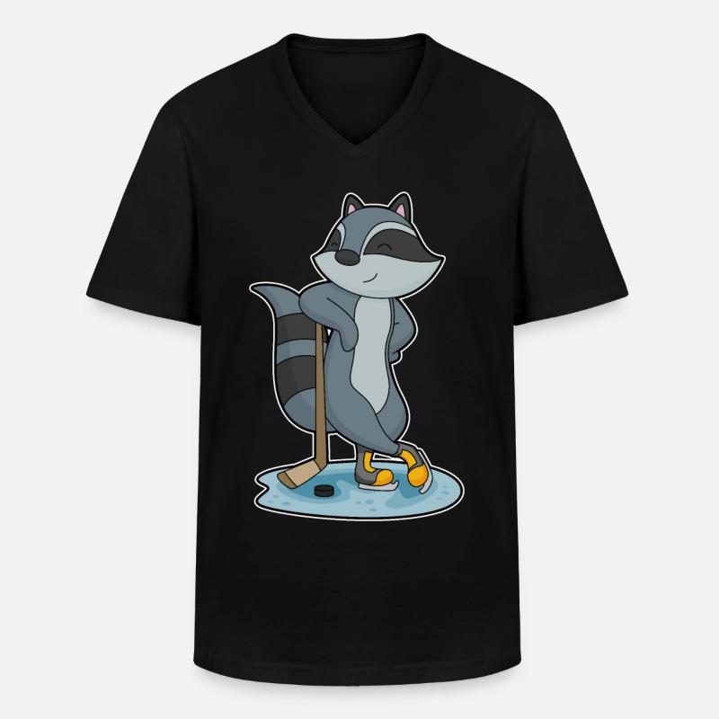 Waschbär Eishockey Eishockeyschläger - Männer-T-Shirt mit V-Ausschnitt - Schwarz