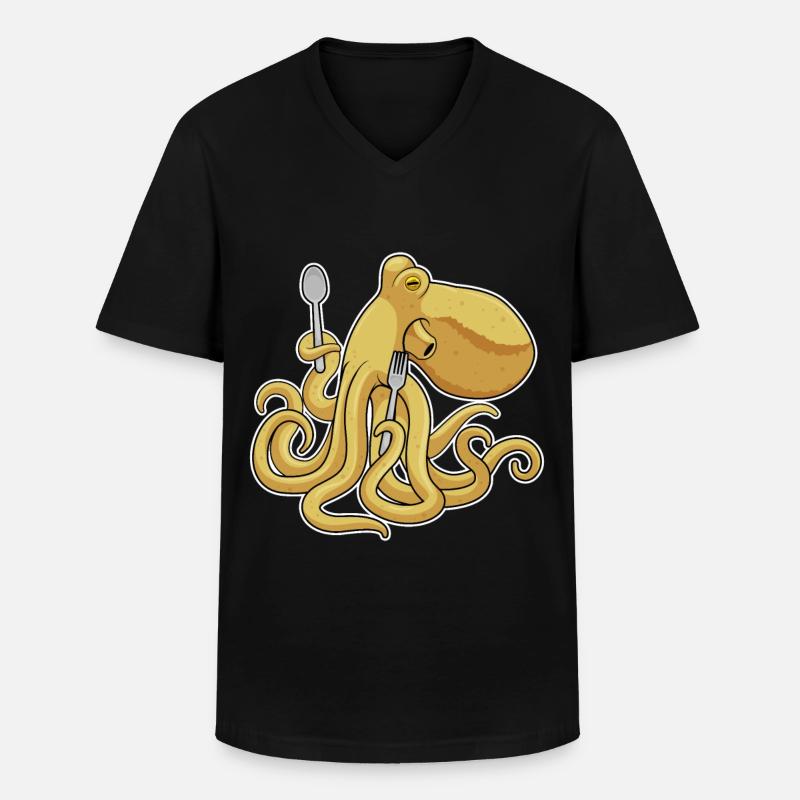 Krake Besteck Kochen Küche - Männer-T-Shirt mit V-Ausschnitt - Schwarz