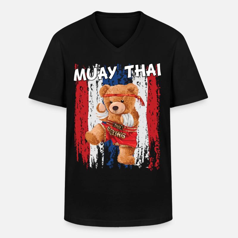 Teddybär Muay Thai Kämpfer - Männer-T-Shirt mit V-Ausschnitt - Schwarz