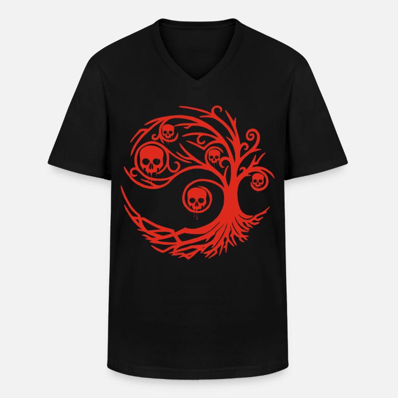 Roter Baum mit Totenköpfen - Männer-T-Shirt mit V-Ausschnitt - Schwarz