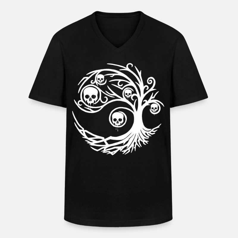 White tree with skulls - Men's V-Neck T-Shirt - black