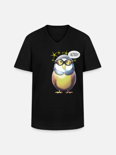 Lustiger Vogel mit Brille - Männer-T-Shirt mit V-Ausschnitt - Schwarz