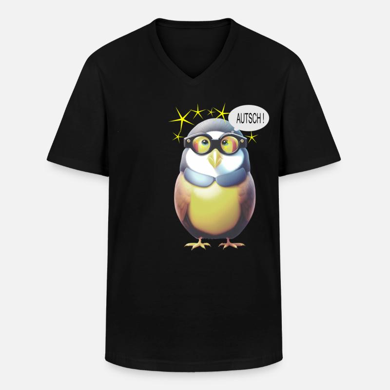 Lustiger Vogel mit Brille - Männer-T-Shirt mit V-Ausschnitt - Schwarz