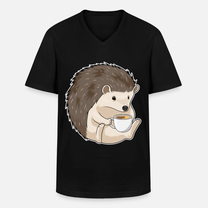 Café hérisson - T-shirt col V Homme - noir