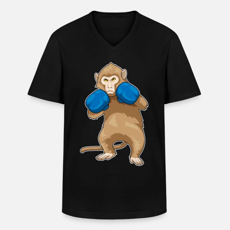 Affe Boxer Boxhandschuhe Sport - Männer-T-Shirt mit V-Ausschnitt - Schwarz