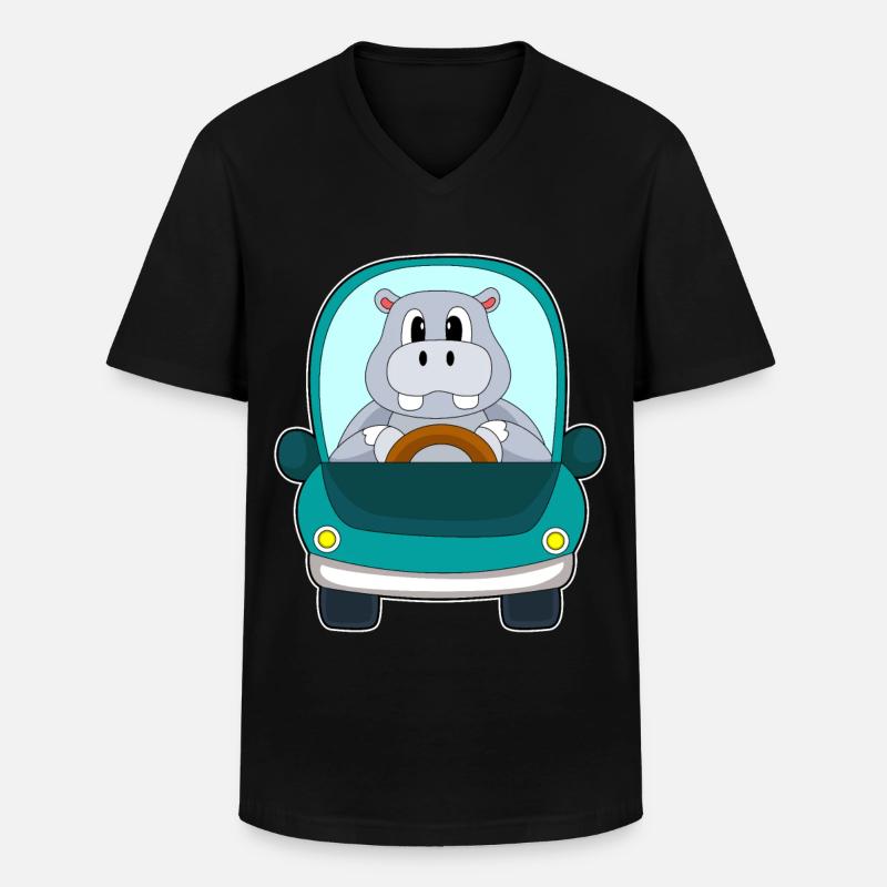 Nilpferd Auto - Männer-T-Shirt mit V-Ausschnitt - Schwarz