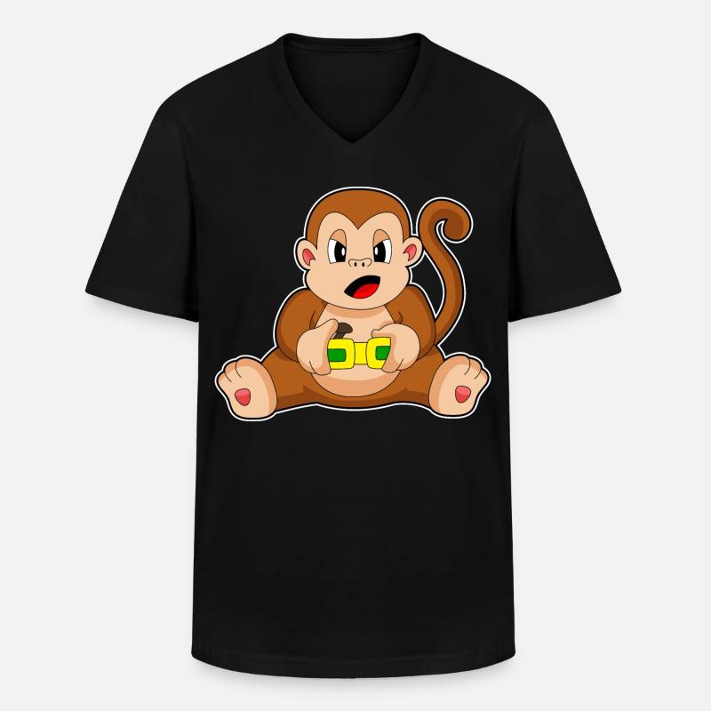 Affe Gamer Controller - Männer-T-Shirt mit V-Ausschnitt - Schwarz