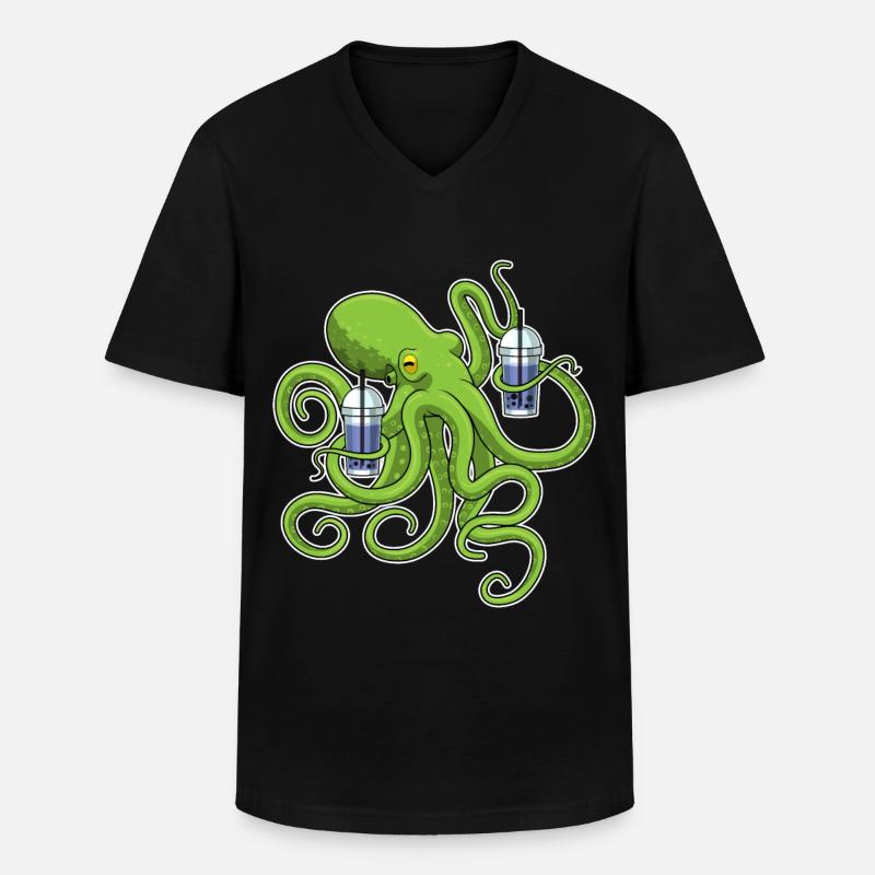 Krake Bubble tea - Männer-T-Shirt mit V-Ausschnitt - Schwarz