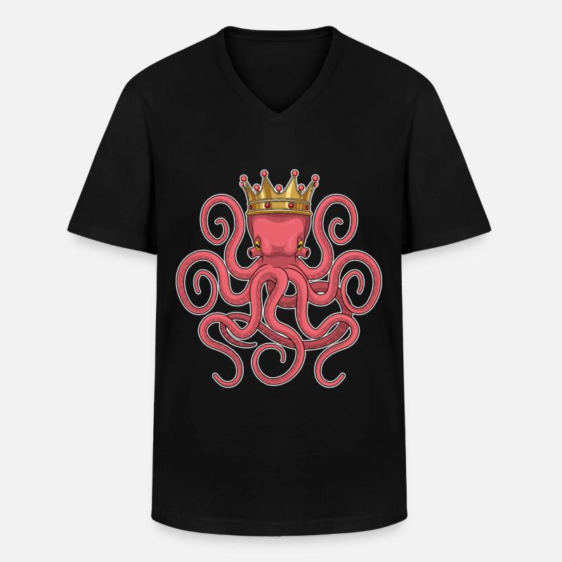 Krake Krone - Männer-T-Shirt mit V-Ausschnitt - Schwarz
