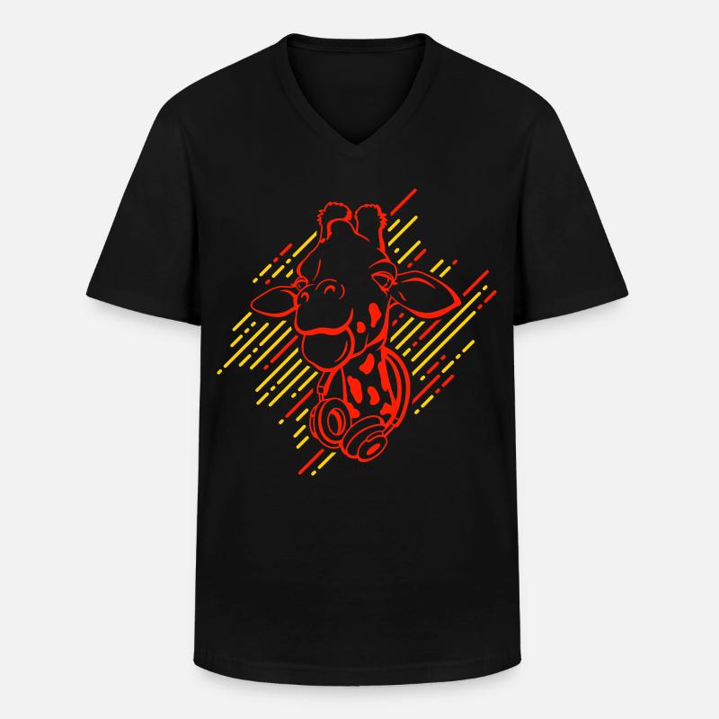 Coole Giraffe mit Kopfhörern - Männer-T-Shirt mit V-Ausschnitt - Schwarz