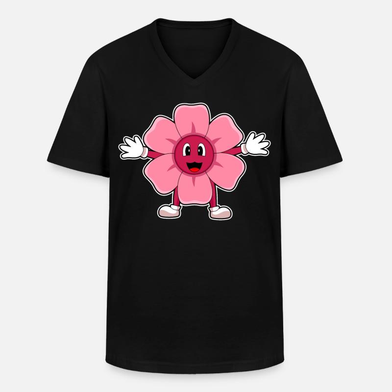 Pinke Blume - Männer-T-Shirt mit V-Ausschnitt - Schwarz
