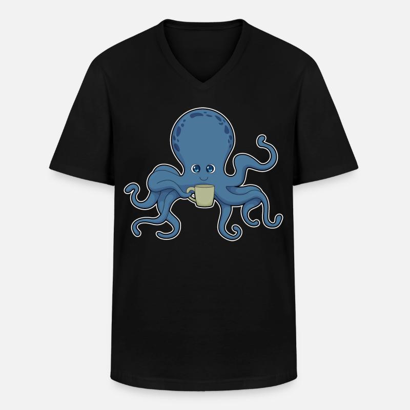 Krake Kaffee Becher - Männer-T-Shirt mit V-Ausschnitt - Schwarz
