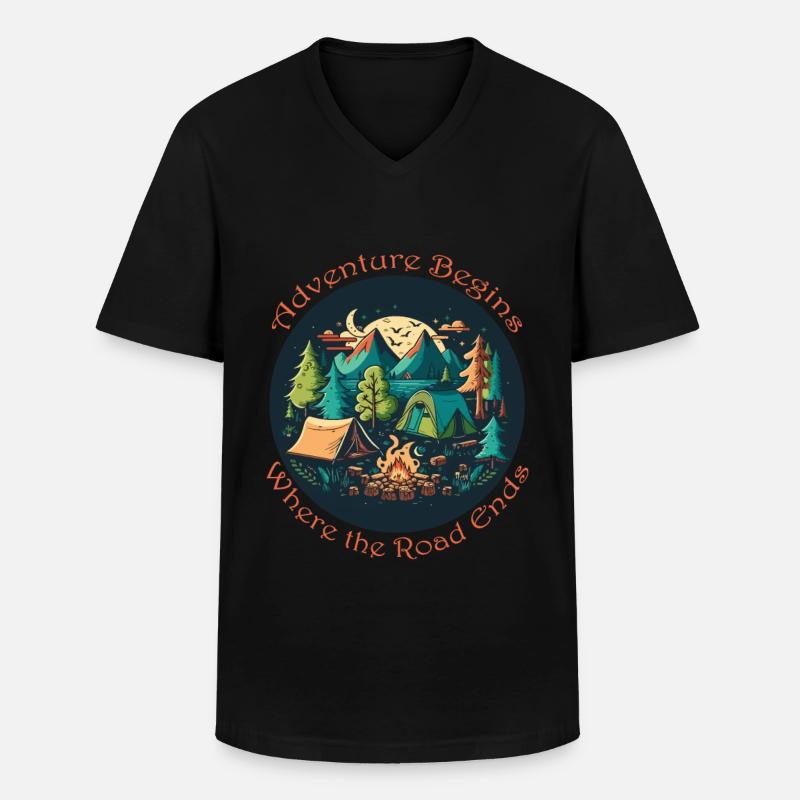 Abenteuer Beginnt Am Pfadende - Männer-T-Shirt mit V-Ausschnitt - Schwarz