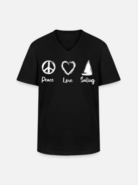 Peace Love Sailing - T-shirt col V Homme - noir