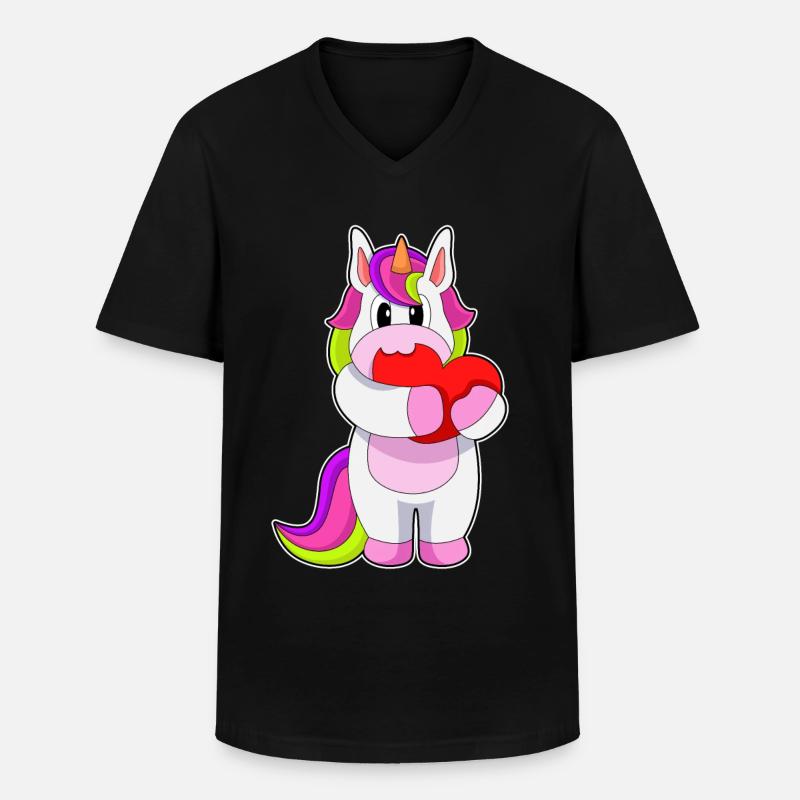 Einhorn Herz - Männer-T-Shirt mit V-Ausschnitt - Schwarz