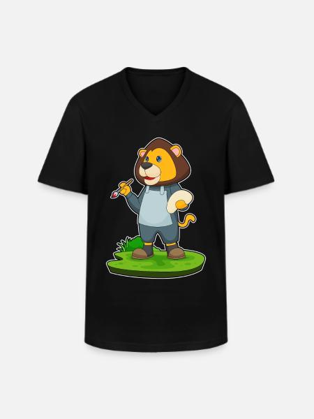 Lion Peintre Pinceau Peinture - T-shirt col V Homme - noir
