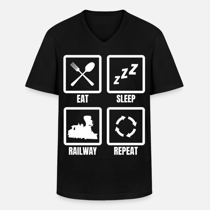 Manger Dormir Train Répéter - T-shirt col V Homme - noir