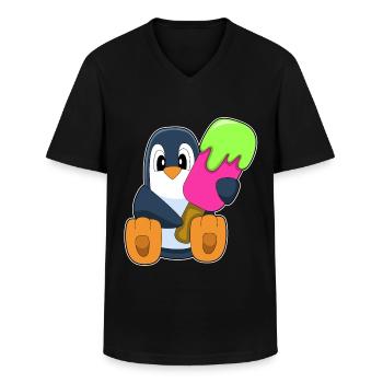 Penguin Popsicle - Men's V-Neck T-Shirt - black - Front - AI Model Male 178 dark (178cm)