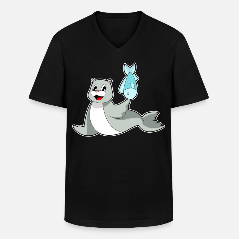 Poisson phoque - T-shirt col V Homme - noir