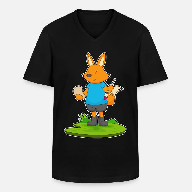 Fuchs Malen Pinsel - Männer-T-Shirt mit V-Ausschnitt - Schwarz