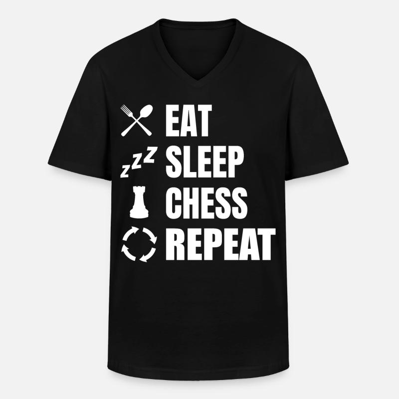 Eat Sleep Chess Repeat - Männer-T-Shirt mit V-Ausschnitt - Schwarz