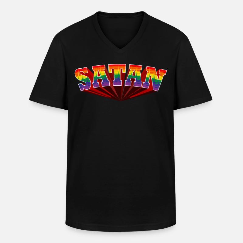 Satan Regenbogen Text - Männer-T-Shirt mit V-Ausschnitt - Schwarz
