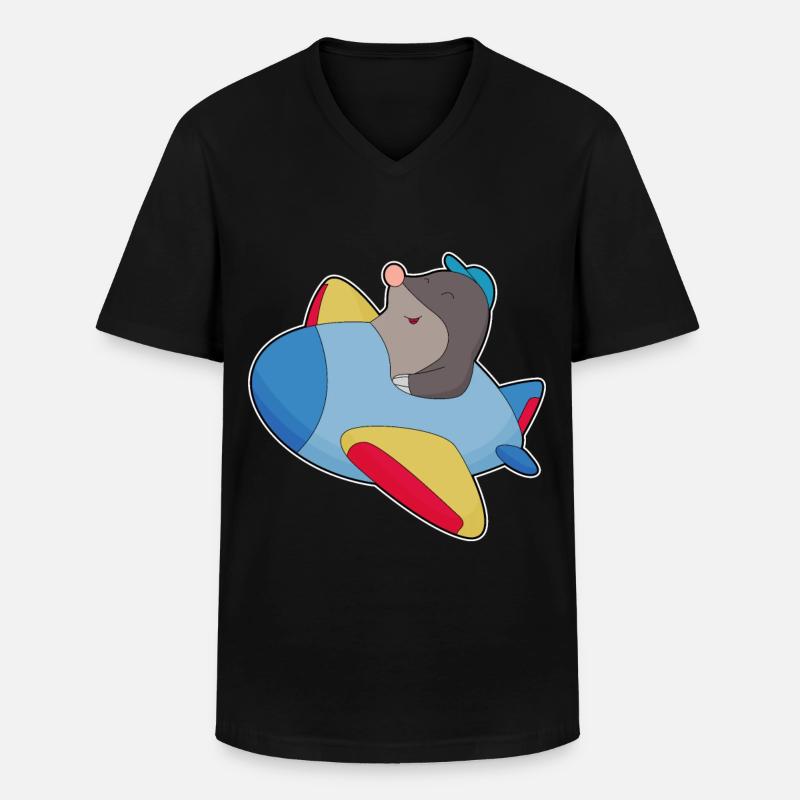 Maulwurf Pilot Flugzeug - Männer-T-Shirt mit V-Ausschnitt - Schwarz