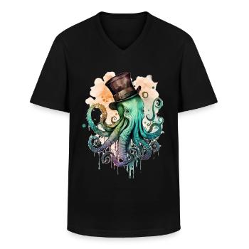 Octophus avec cylindre - T-shirt col V Homme - noir - Devant - AI Model Male 178 dark (178cm)