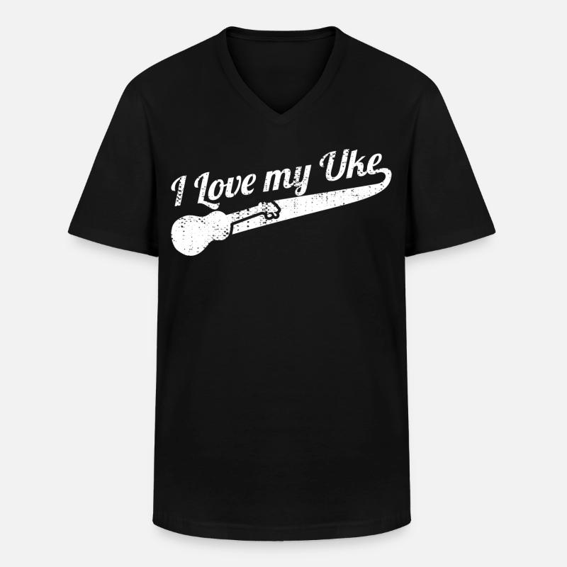 I Love My Uke - Männer-T-Shirt mit V-Ausschnitt - Schwarz