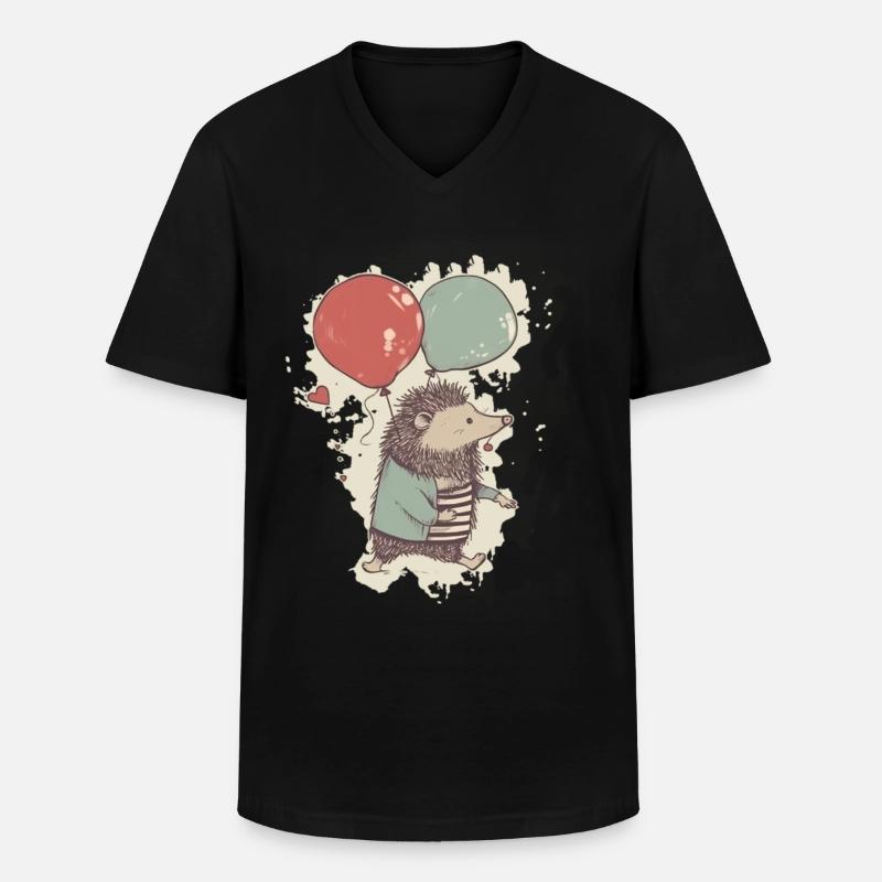 Igel mit Luftballons - Männer-T-Shirt mit V-Ausschnitt - Schwarz
