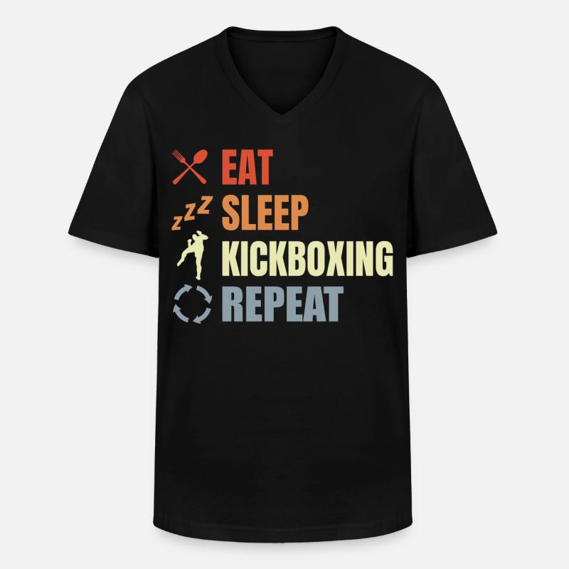 Eat Sleep Kickbox Repeat - Männer-T-Shirt mit V-Ausschnitt - Schwarz