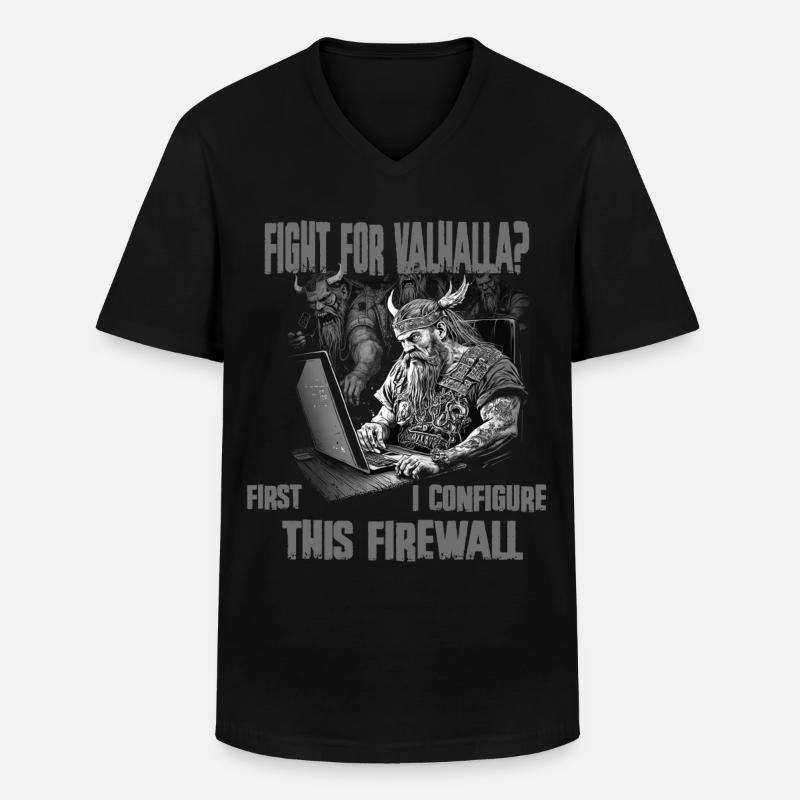 Firewall first Wikingerprogrammierer schwarz weiss - Männer-T-Shirt mit V-Ausschnitt - Schwarz