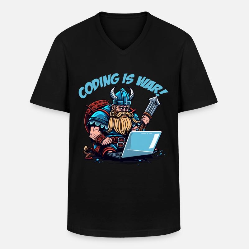 "Coding is war" Wikinger - Männer-T-Shirt mit V-Ausschnitt - Schwarz