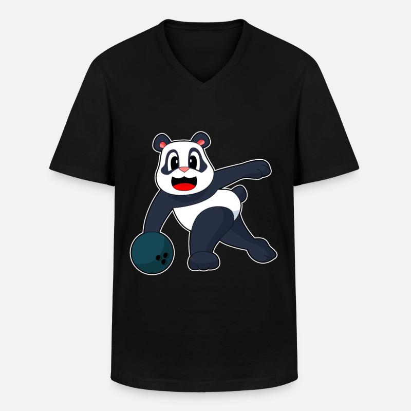 Panda Bowling Bowlingkugel - Männer-T-Shirt mit V-Ausschnitt - Schwarz
