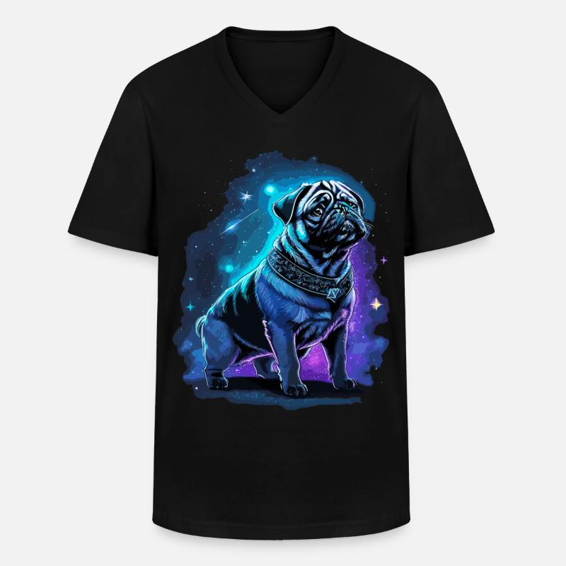 Neon Mops Hund Mitternachtszauber - Männer-T-Shirt mit V-Ausschnitt - Schwarz