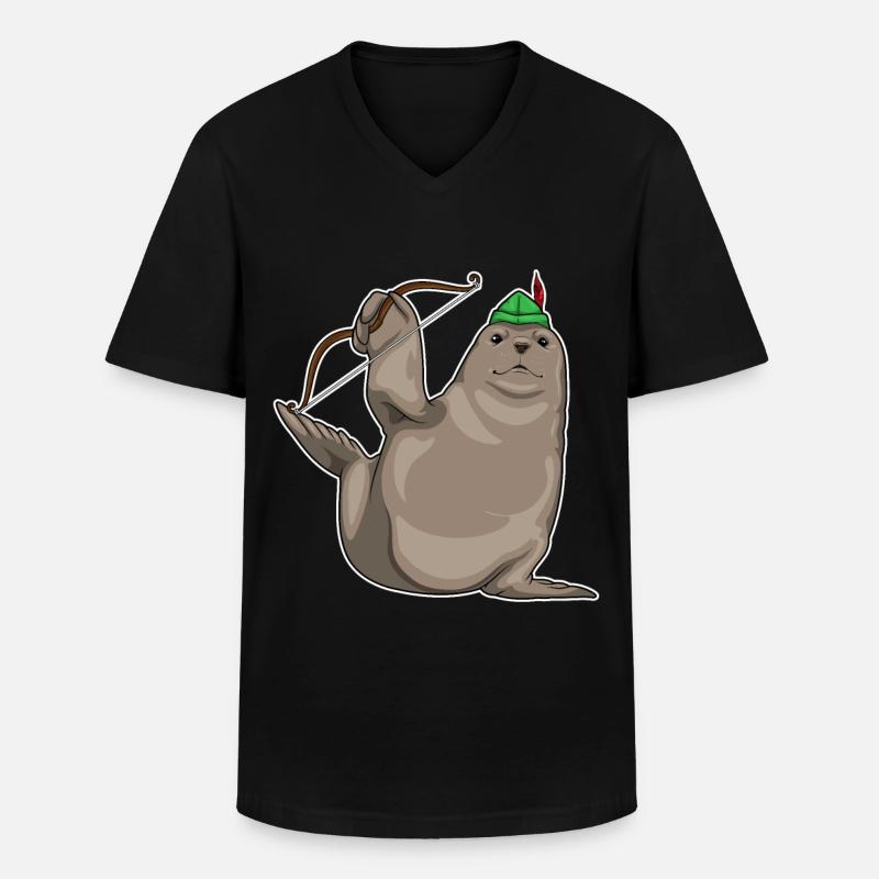 Seehund Bogenschütze Bogen - Männer-T-Shirt mit V-Ausschnitt - Schwarz