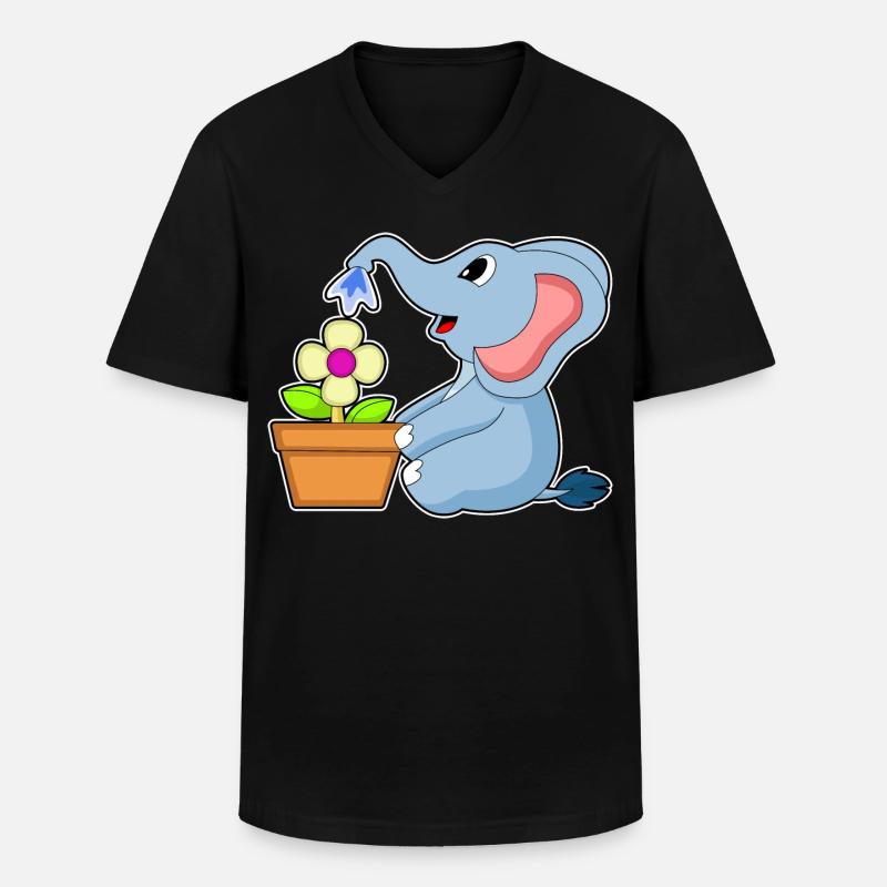 Elefant Blumentopf Blume - Männer-T-Shirt mit V-Ausschnitt - Schwarz