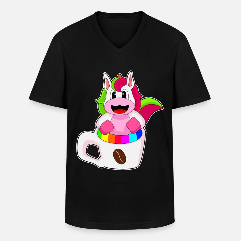 Einhorn Kaffee Kaffeebecher - Männer-T-Shirt mit V-Ausschnitt - Schwarz