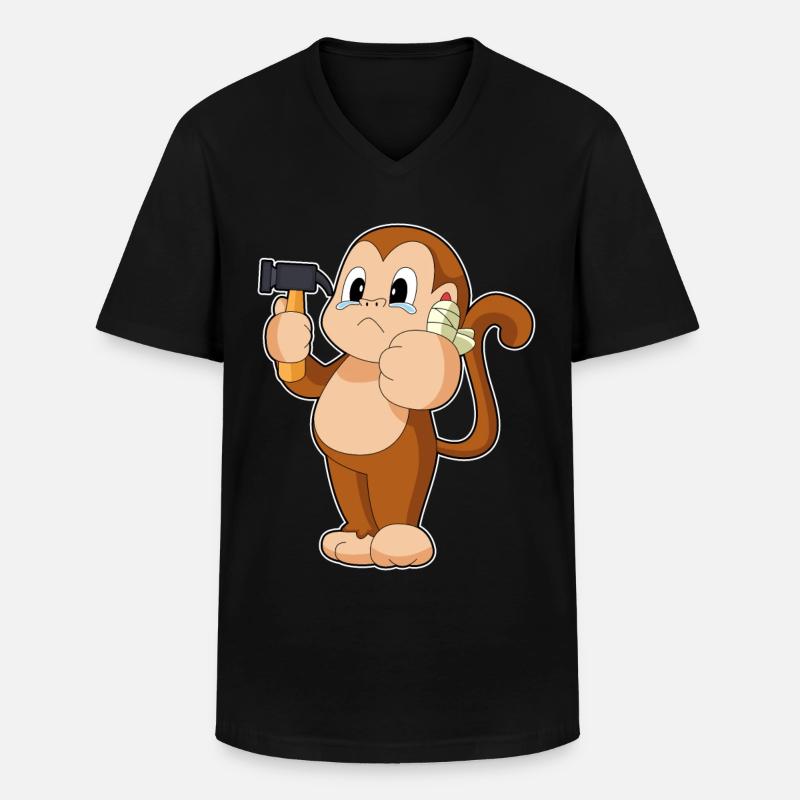 Affe Handwerker Hammer - Männer-T-Shirt mit V-Ausschnitt - Schwarz