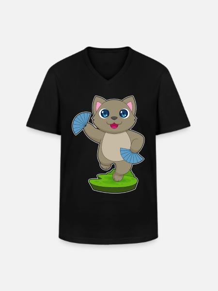 Cat Hand Fan - Men's V-Neck T-Shirt - black