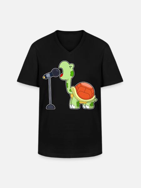 Chant Turtle Singer Microphone Chant - T-shirt col V Homme - noir