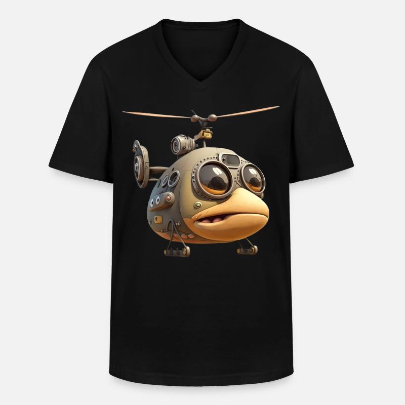 Comic Hubschrauber - Männer-T-Shirt mit V-Ausschnitt - Schwarz