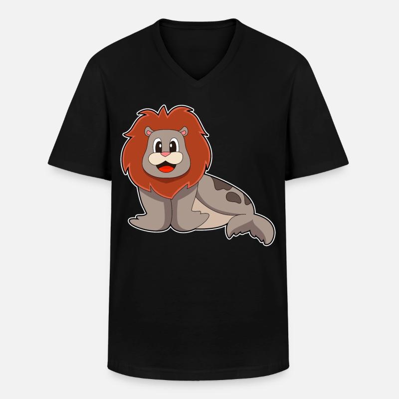 Lion de phoque - T-shirt col V Homme - noir