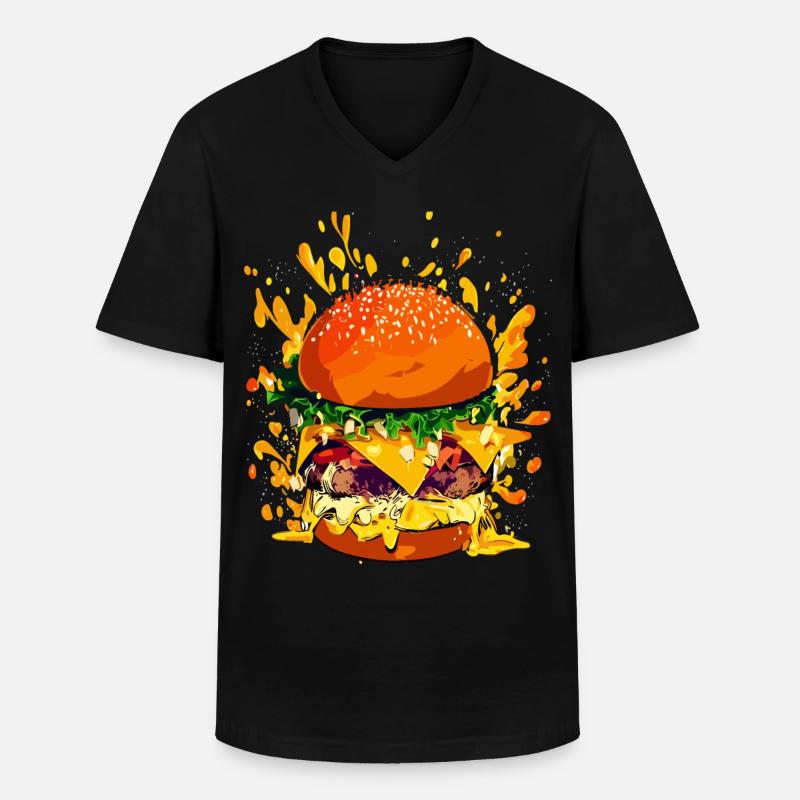 Extravaganter Cheeseburger mit Käse Splatter - Männer-T-Shirt mit V-Ausschnitt - Schwarz