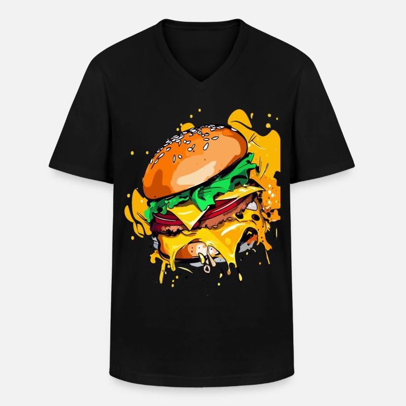 Extra Käse Burger Cheeseburge - Männer-T-Shirt mit V-Ausschnitt - Schwarz